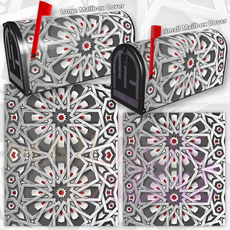 Grey Mandala Folklore Design Decorative Rural Farm Mailbox Cover - Image 3