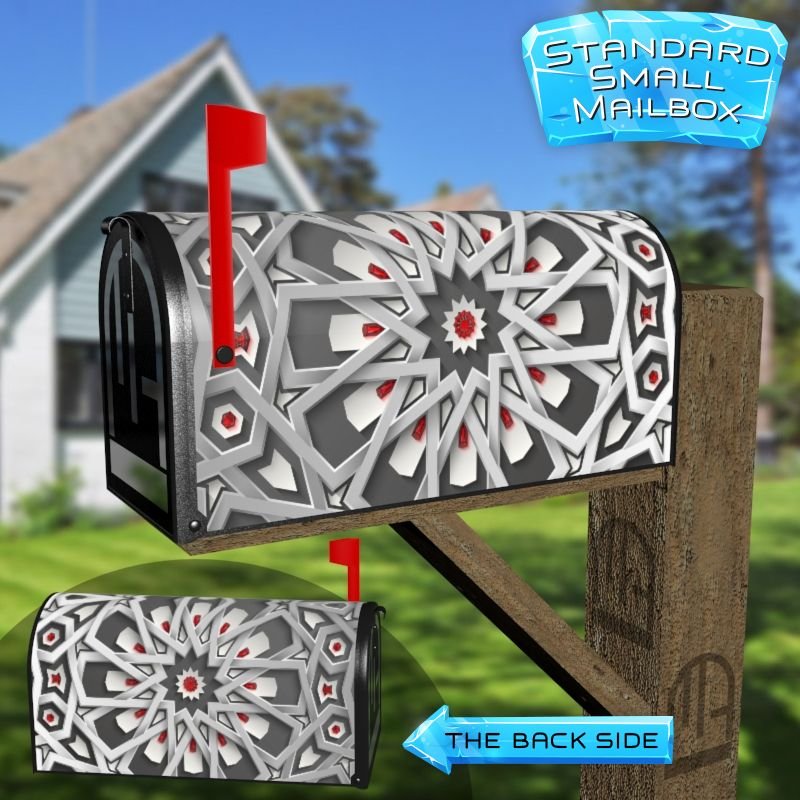 Grey Mandala Folklore Design Decorative Rural Farm Mailbox Cover - Image 2