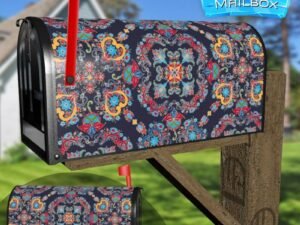 Floral Folk Design with Hearts Decorative Rural Farm Mailbox Cover