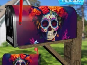 Sugar Skull and Flowers #1 Decorative Rural Farm Mailbox Cover