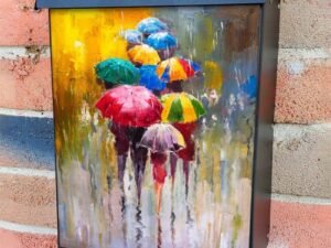 Colorful Umbrellas on a Rainy Day Colonial Mailbox Cover