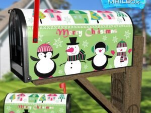 Christmas Snowmen and Penguins Decorative Rural Farm Mailbox Cover