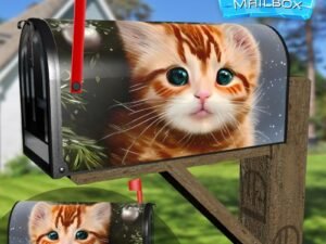 Kitten on the Christmas Tree Decorative Rural Farm Mailbox Cover