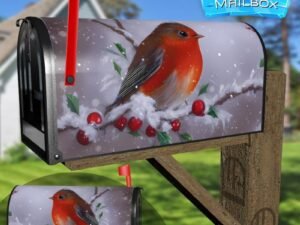 Robin on the Hawthorn Bush Decorative Rural Farm Mailbox Cover