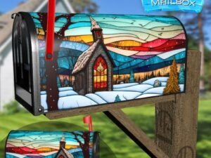 Christmas Stained Glass Pattern Decorative Rural Farm Mailbox Cover