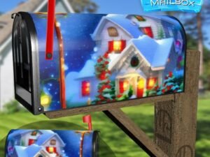 Cozy Cottage on Christmas Night Decorative Rural Farm Mailbox Cover