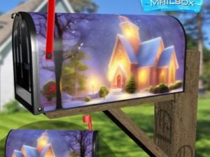 Old Church on Christmas Night Decorative Rural Farm Mailbox Cover