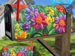 Colorful Summer Garden Flowers Decorative Rural Farm Mailbox Cover