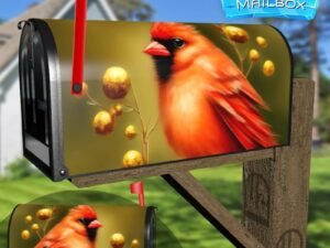 Beautiful Cardinal on a Bush Decorative Rural Farm Mailbox Cover
