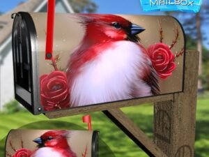 Summer Cardinal with Roses Decorative Rural Farm Mailbox Cover