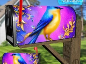 Whimsical Blue - Yellow Bird Decorative Rural Farm Mailbox Cover
