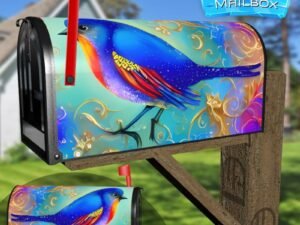 Pretty Blue Bird Decorative Rural Farm Mailbox Cover