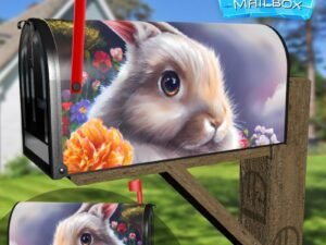 Bunny in the Flowerbed Decorative Rural Farm Mailbox Cover