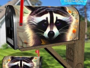 Raccoon with Flowers #3 Decorative Rural Farm Mailbox Cover