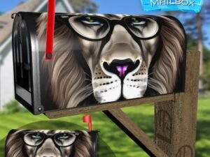Lion with Eyeglasses Decorative Rural Farm Mailbox Cover