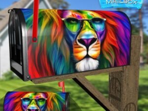Rainbow Lion with Eyeglasses  Decorative Rural Farm Mailbox Cover