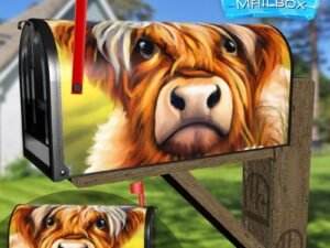 Young Highland Cow Decorative Rural Farm Mailbox Cover