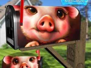 Piglet with Flowers Decorative Rural Farm Mailbox Cover