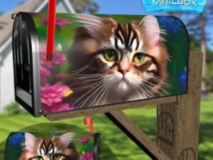 Maine Coon Cat in the Garden Decorative Rural Farm Mailbox Cover