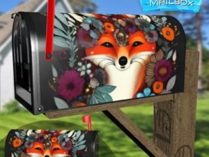 Folk Fox with Flowers Decorative Rural Farm Mailbox Cover