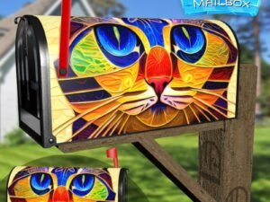 Colorful Mosaic Cat #4 Decorative Rural Farm Mailbox Cover