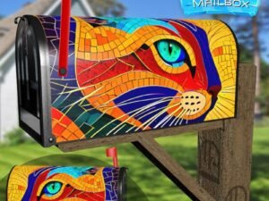 Colorful Mosaic Cat #5 Decorative Rural Farm Mailbox Cover