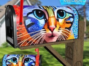 Colorful Mosaic Cat #6 Decorative Rural Farm Mailbox Cover
