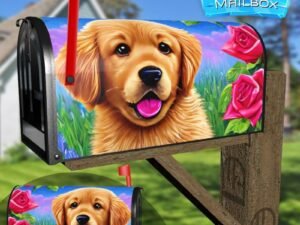 Goldie Puppy in the Garden Decorative Rural Farm Mailbox Cover