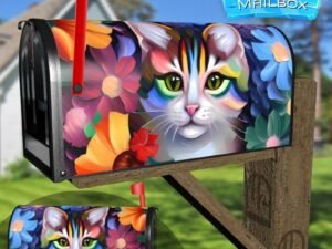 Pretty Cat in the Garden Decorative Rural Farm Mailbox Cover