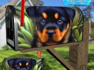 Rottweiler Puppy in the Garden Decorative Rural Farm Mailbox Cover