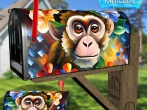 Cute Monkey with Flowers  Decorative Rural Farm Mailbox Cover