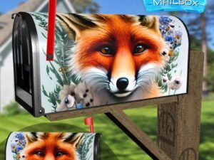 Springtime Fox with Flowers Decorative Rural Farm Mailbox Cover