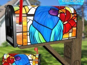 Stained Glass Blue Bird Pattern Decorative Rural Farm Mailbox Cover