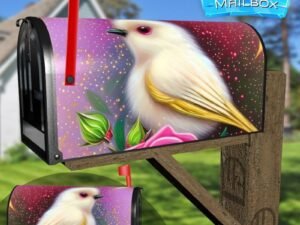 Fluffy White Bird and Roses #2 Decorative Rural Farm Mailbox Cover