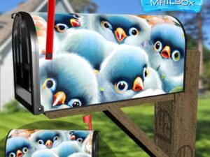 Cute Fluffy Baby Blue Birds Decorative Rural Farm Mailbox Cover