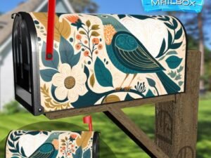 Vintage Folk Bird and Flowers #1 Decorative Rural Farm Mailbox Cover
