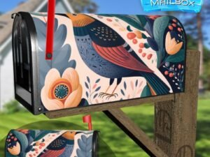 Vintage Folk Bird and Flowers #3 Decorative Rural Farm Mailbox Cover