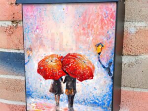 Colorful Umbrellas in the Rain Colonial Mailbox Cover