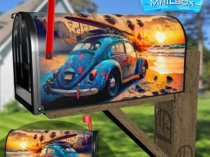 Volkswagen Beetle on the Beach Decorative Rural Farm Mailbox Cover