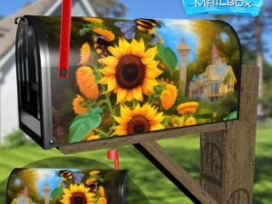 Bumblebees and Sunflowers #1 Decorative Rural Farm Mailbox Cover