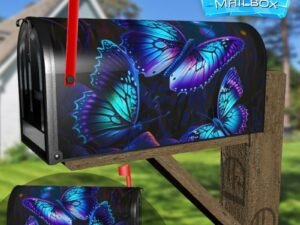 Glowing Blue Butterflies Decorative Rural Farm Mailbox Cover