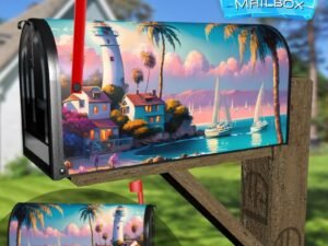 Summer Lighthouse at the Beach Decorative Rural Farm Mailbox Cover