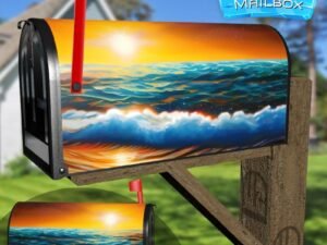 Orange Sunset over the Beach Decorative Rural Farm Mailbox Cover
