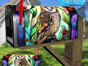 Stained Glass Owl Design Decorative Rural Farm Mailbox Cover