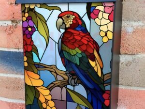 Stained Glass Parrot Design Colonial Mailbox Cover