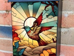 Stained Glass Spring Bird Design Colonial Mailbox Cover