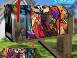 Stained Glass Owl and Flowers Design Decorative Rural Farm Mailbox Cover