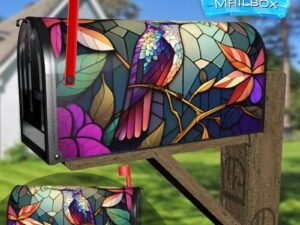Stained Glass Hummingbird Design #2 Decorative Rural Farm Mailbox Cover