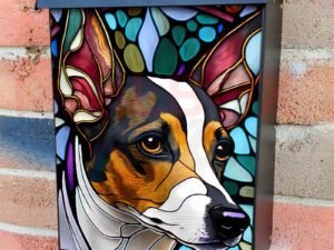 Stained Glass Terrier Design Colonial Mailbox Cover