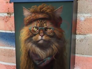 Cute Boho Hippy Cat #3 Colonial Mailbox Cover